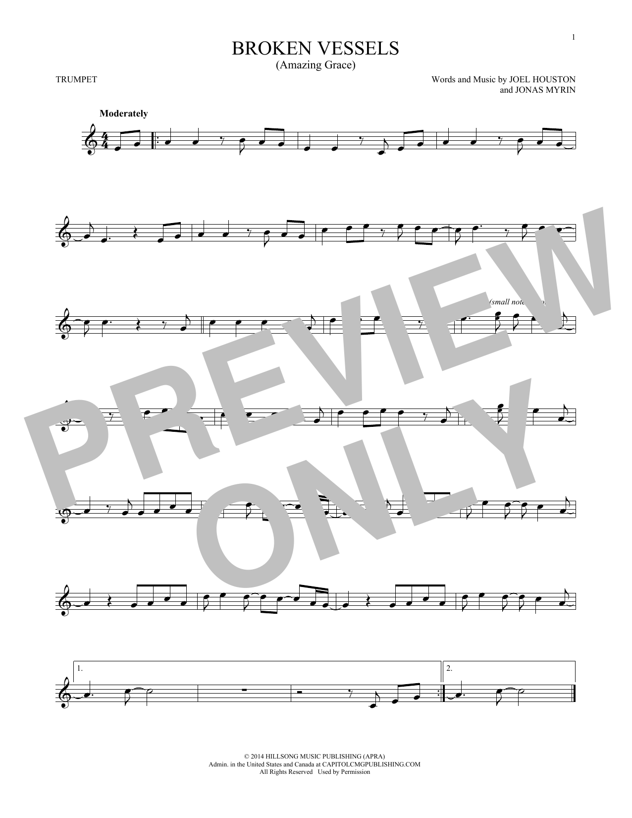 Hillsong Worship Broken Vessels (Amazing Grace) sheet music notes printable PDF score