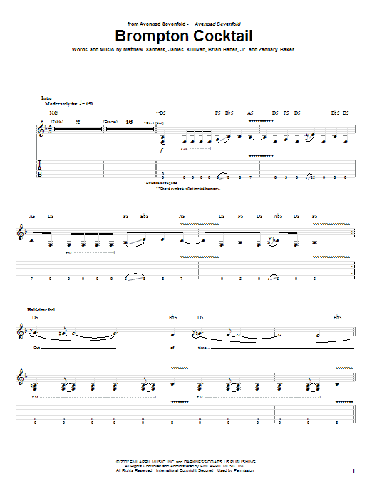 Download Avenged Sevenfold Brompton Cocktail Sheet Music