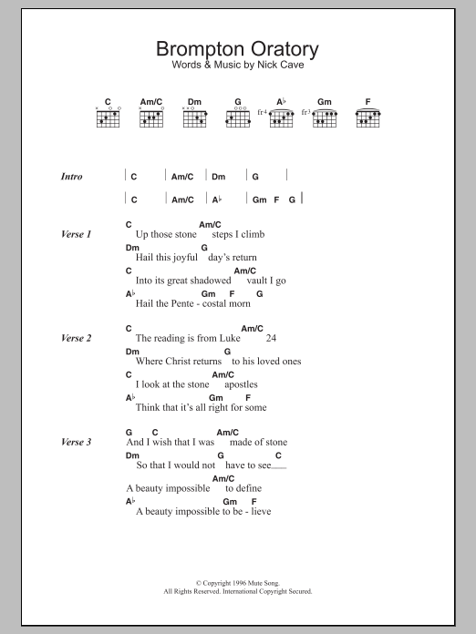 Download Nick Cave & The Bad Seeds Brompton Oratory Sheet Music