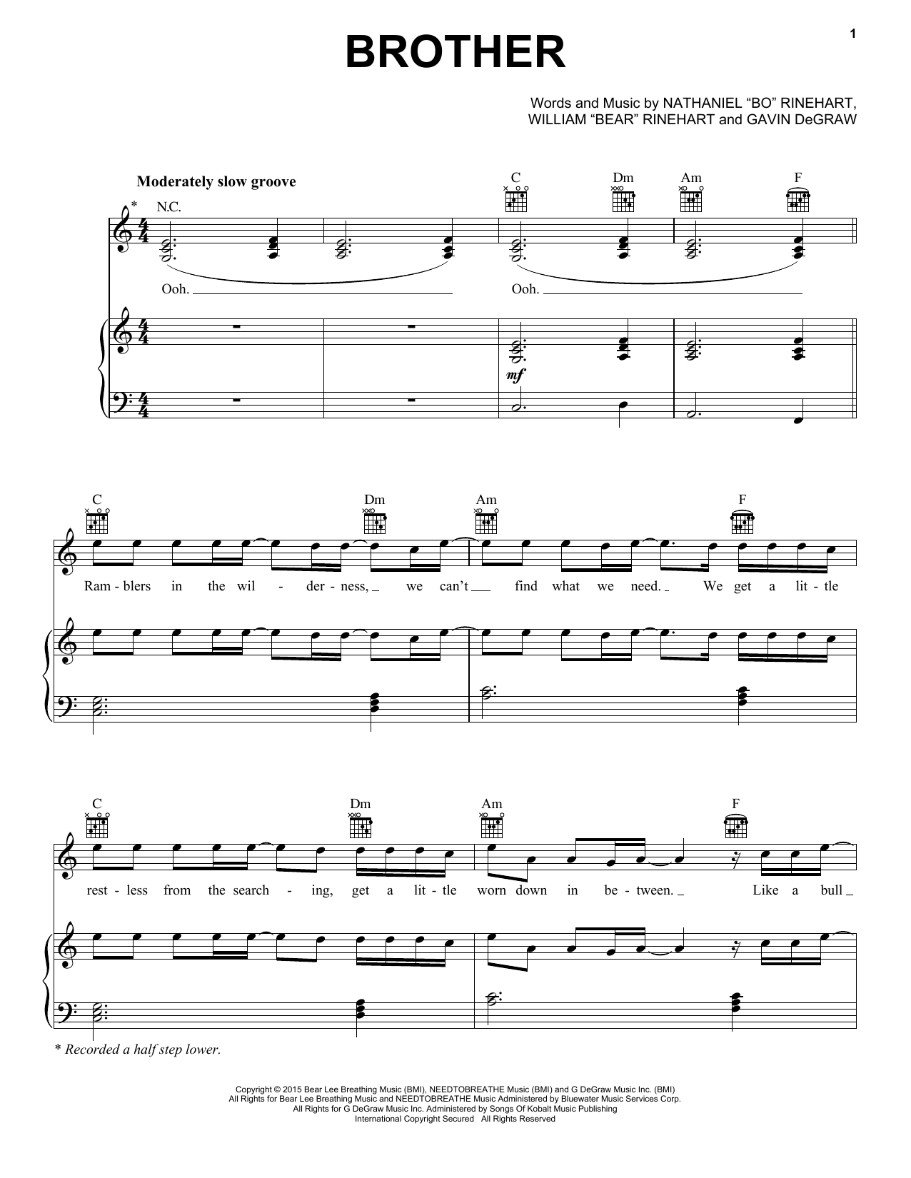 NEEDTOBREATHE Brother (feat. Gavin DeGraw) sheet music notes printable PDF score