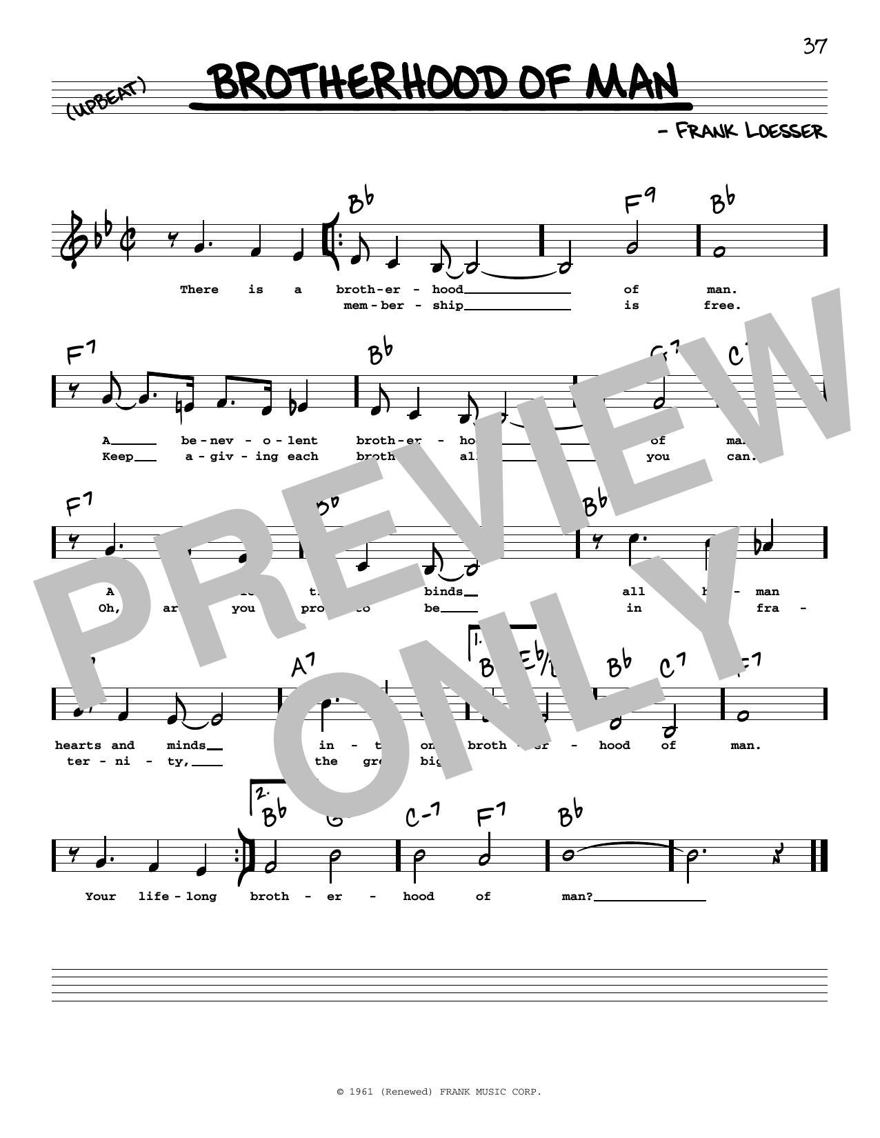 Frank Loesser Brotherhood Of Man (Low Voice) sheet music notes printable PDF score