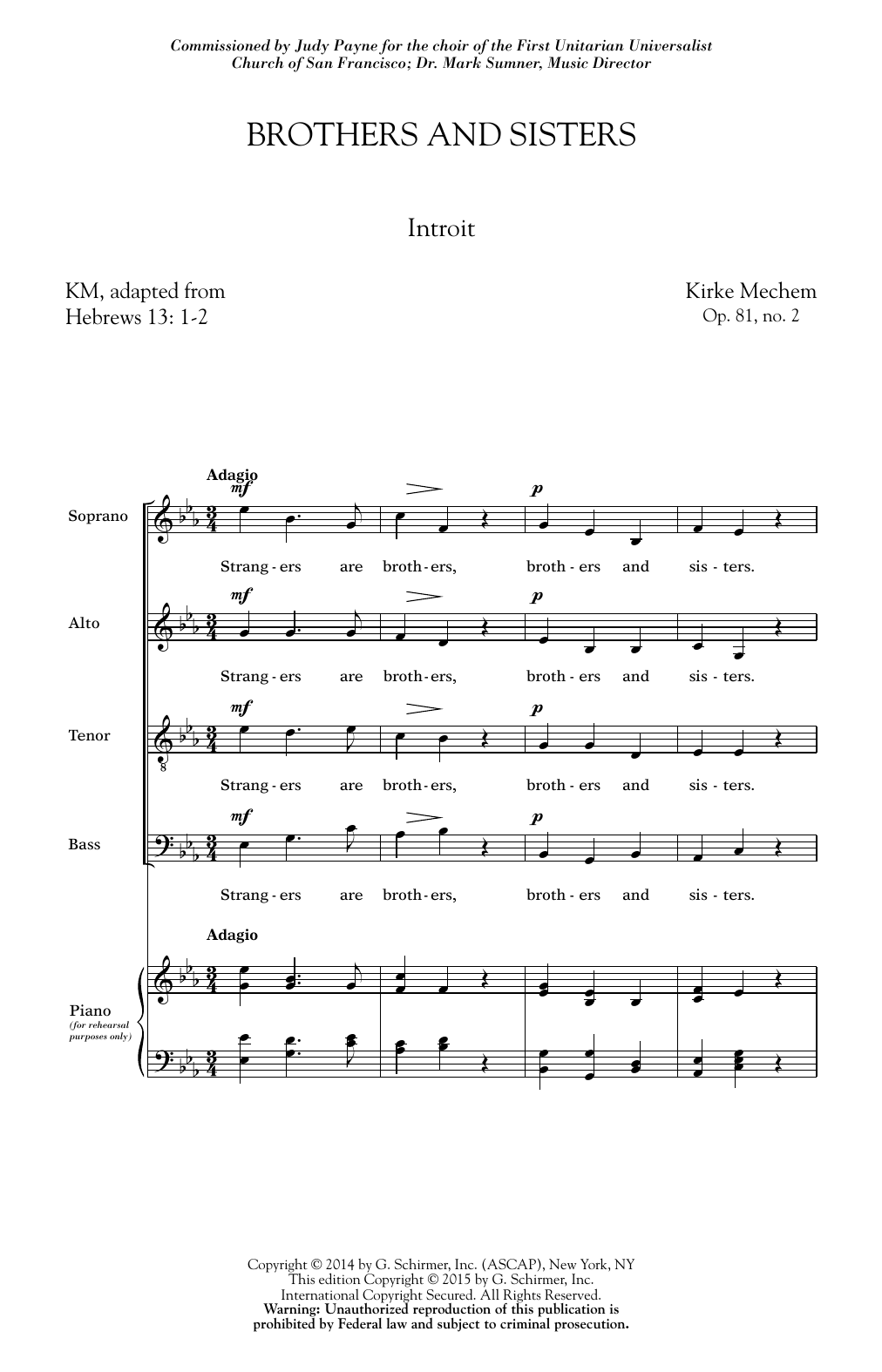 Download Kirke Mechem Brothers And Sisters Sheet Music