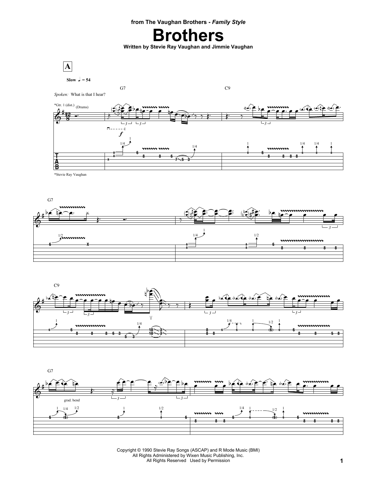 Download Stevie Ray Vaughan Brothers Sheet Music