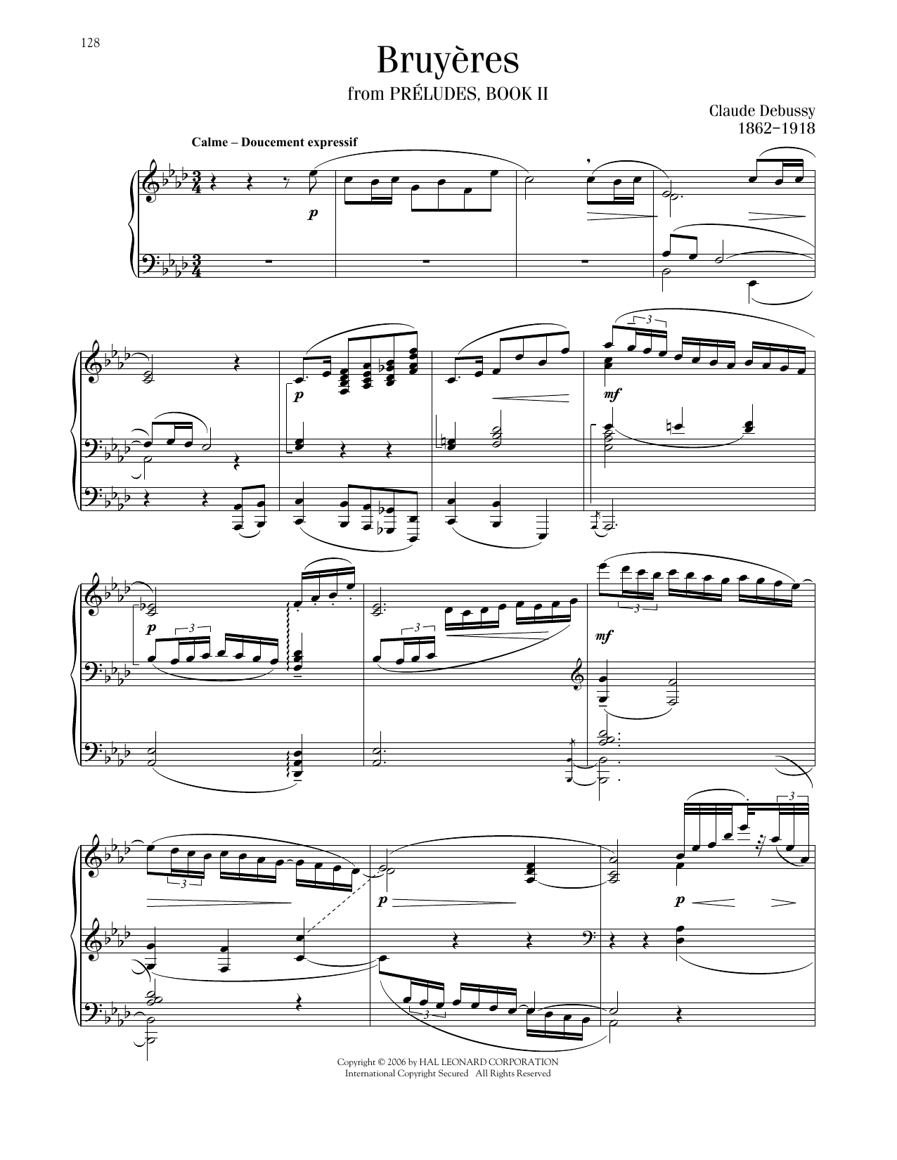 Claude Debussy Bruyeres sheet music notes printable PDF score