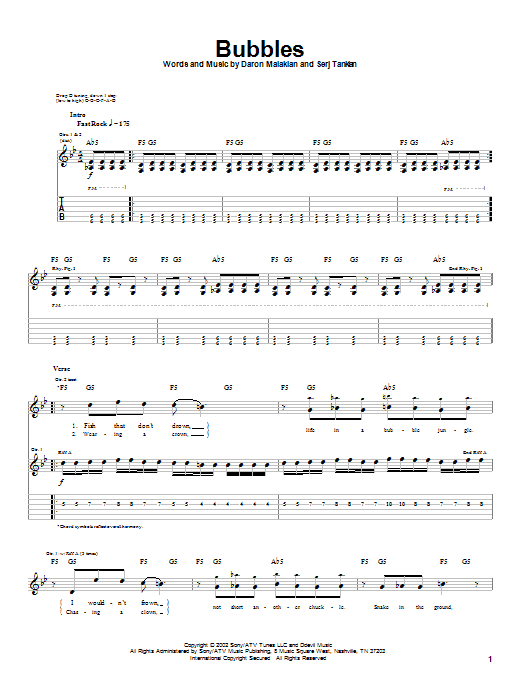 Download System Of A Down Bubbles Sheet Music
