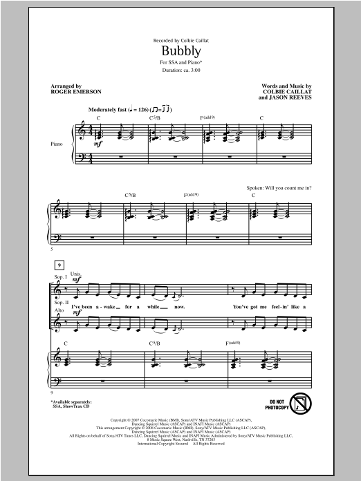 Download Colbie Caillat Bubbly (arr. Roger Emerson) Sheet Music