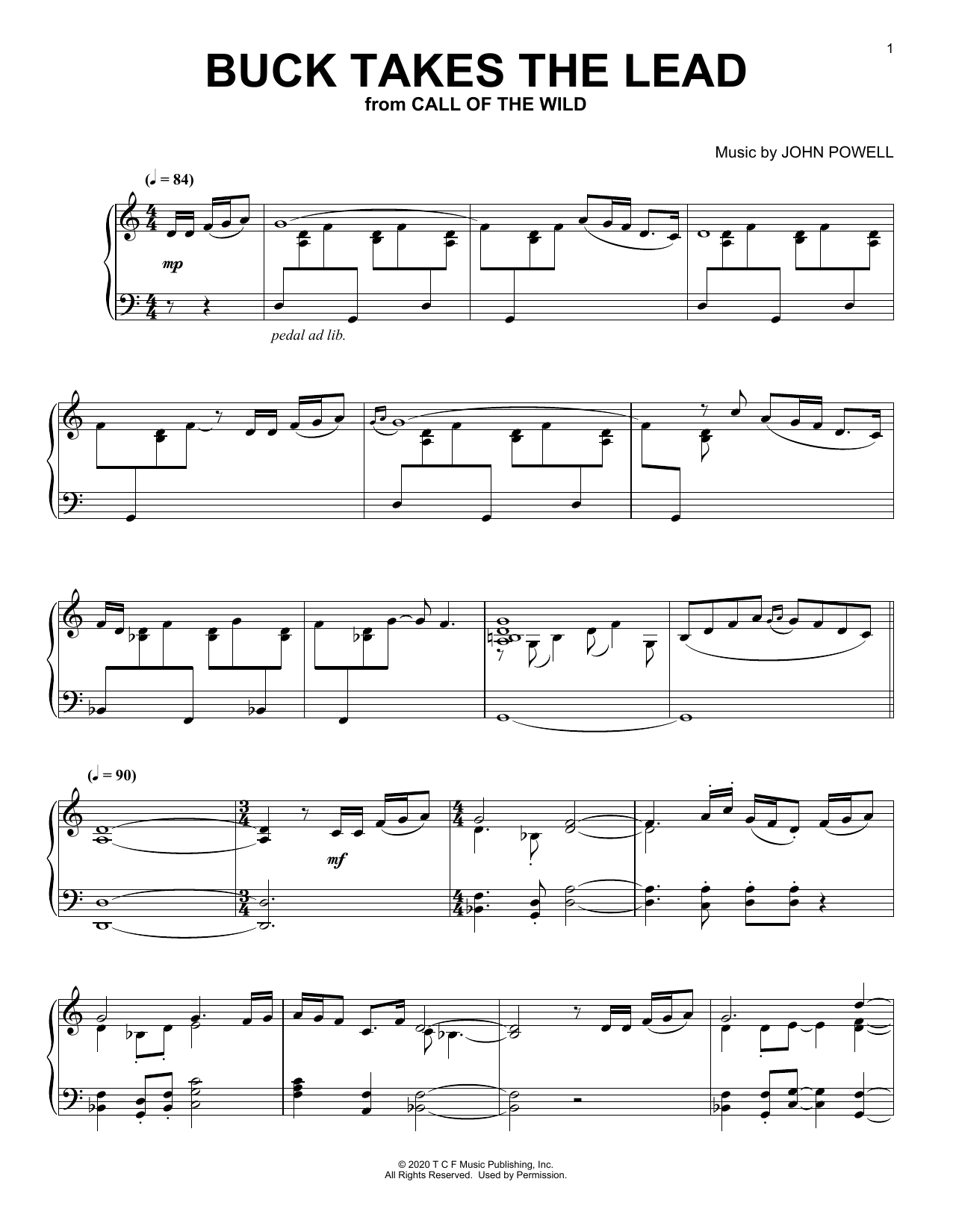 Download John Powell Buck Takes The Lead (from The Call Of T Sheet Music