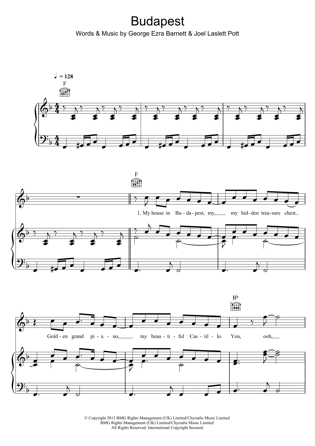 George Ezra Budapest sheet music notes printable PDF score