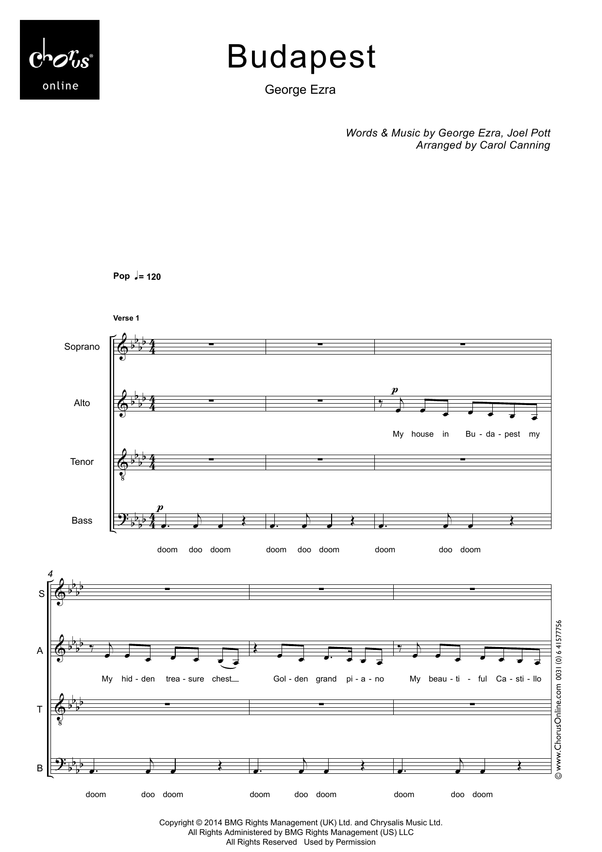 George Ezra Budapest (arr. Carol Canning) sheet music notes printable PDF score