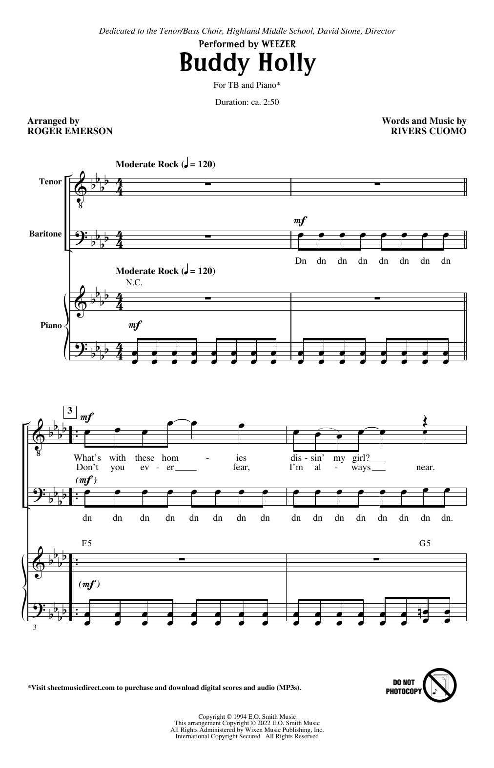 Download Weezer Buddy Holly (arr. Roger Emerson) Sheet Music