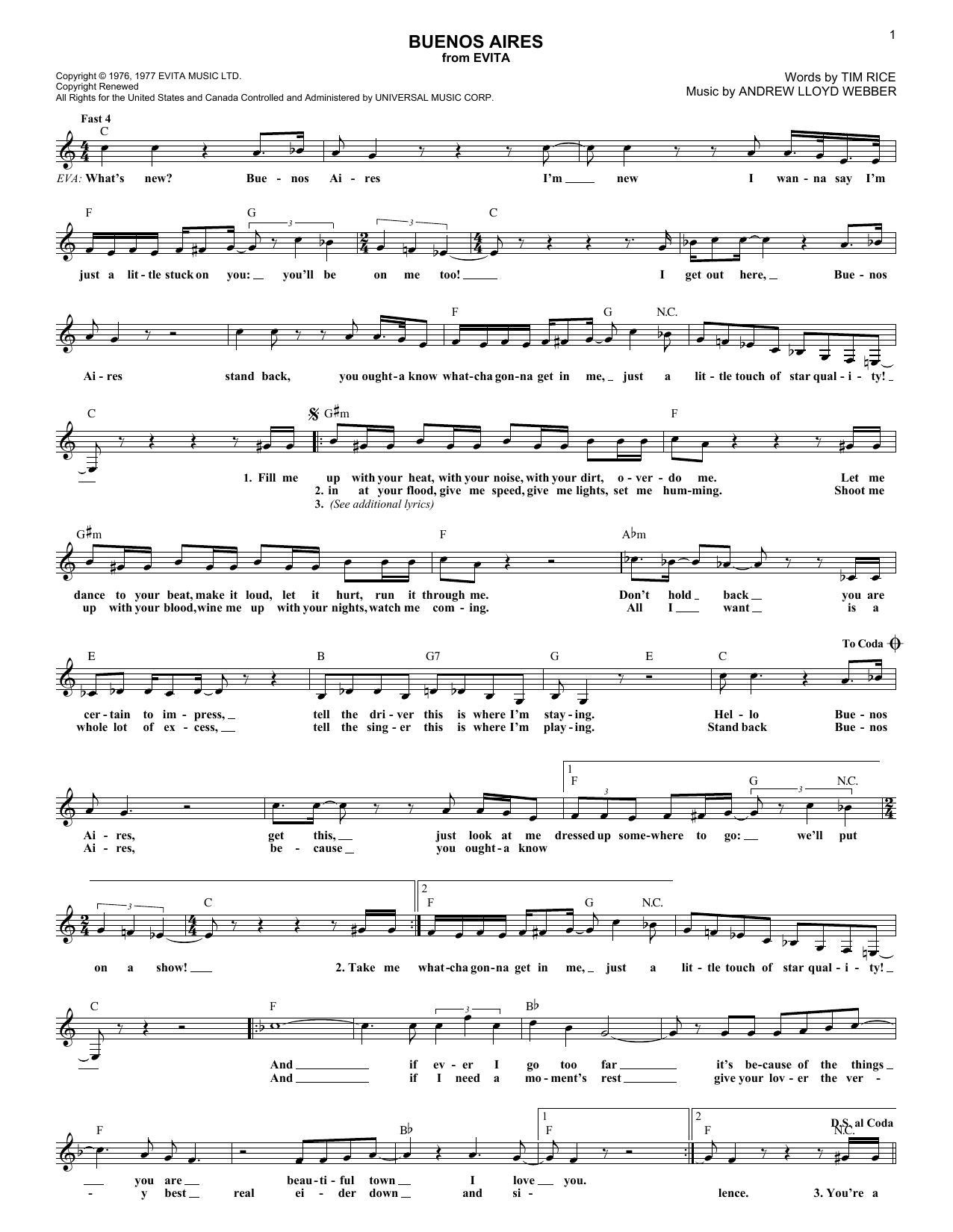 Download Andrew Lloyd Webber Buenos Aires Sheet Music