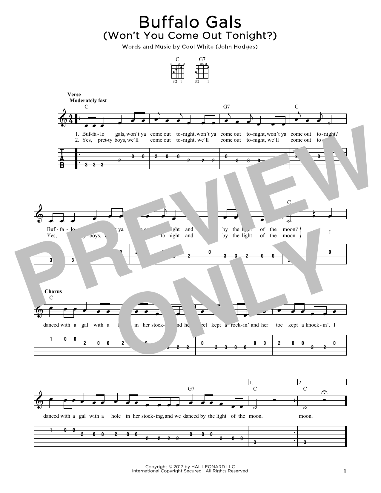 Download Cool White (John Hodges) Buffalo Gals (Won't You Come Out Tonigh Sheet Music