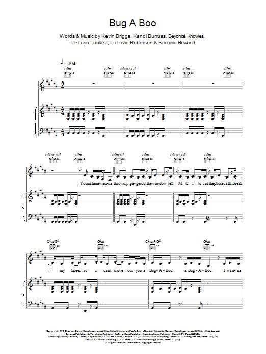 Download Destiny's Child Bug A Boo Sheet Music