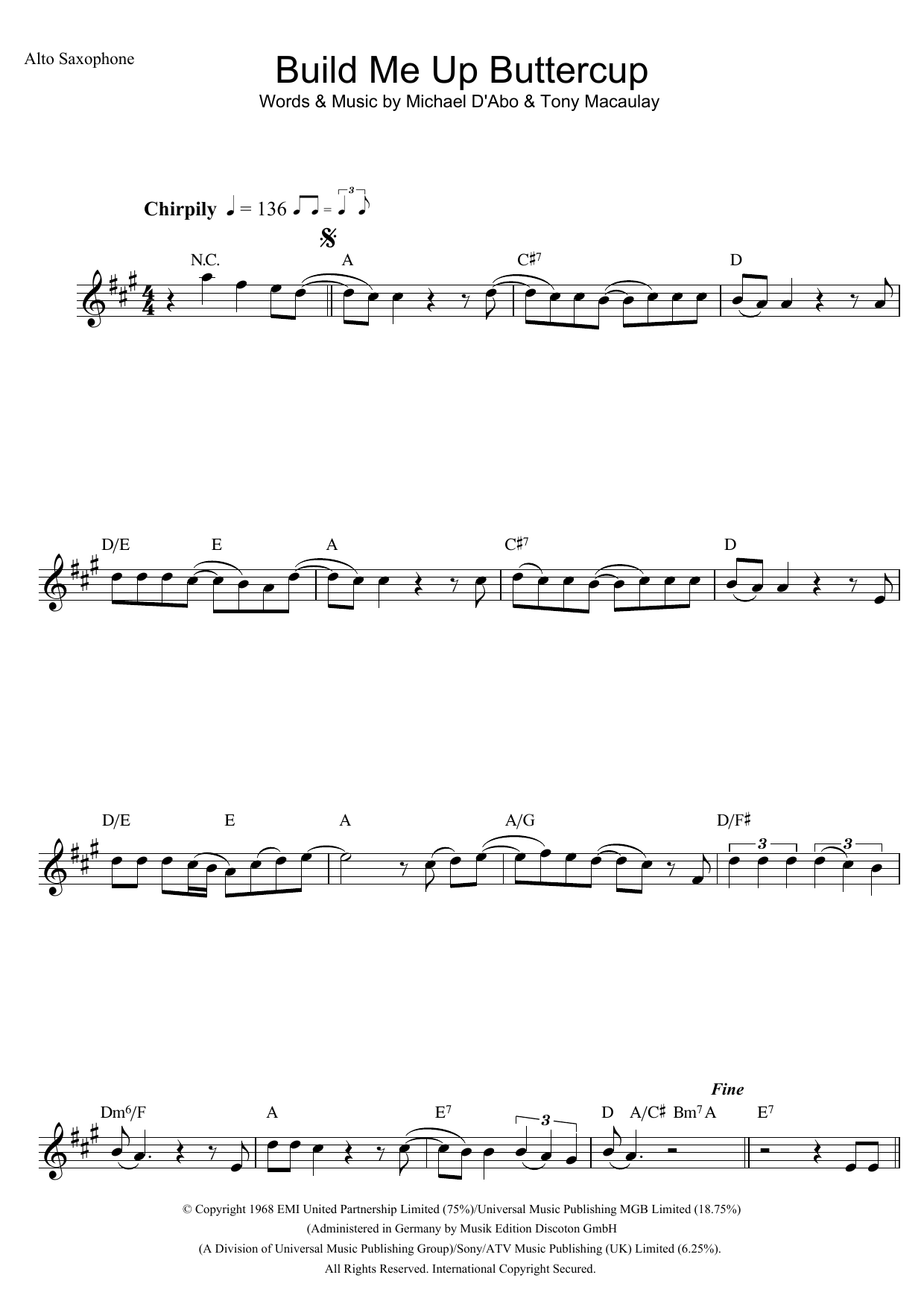 Download The Foundations Build Me Up Buttercup Sheet Music