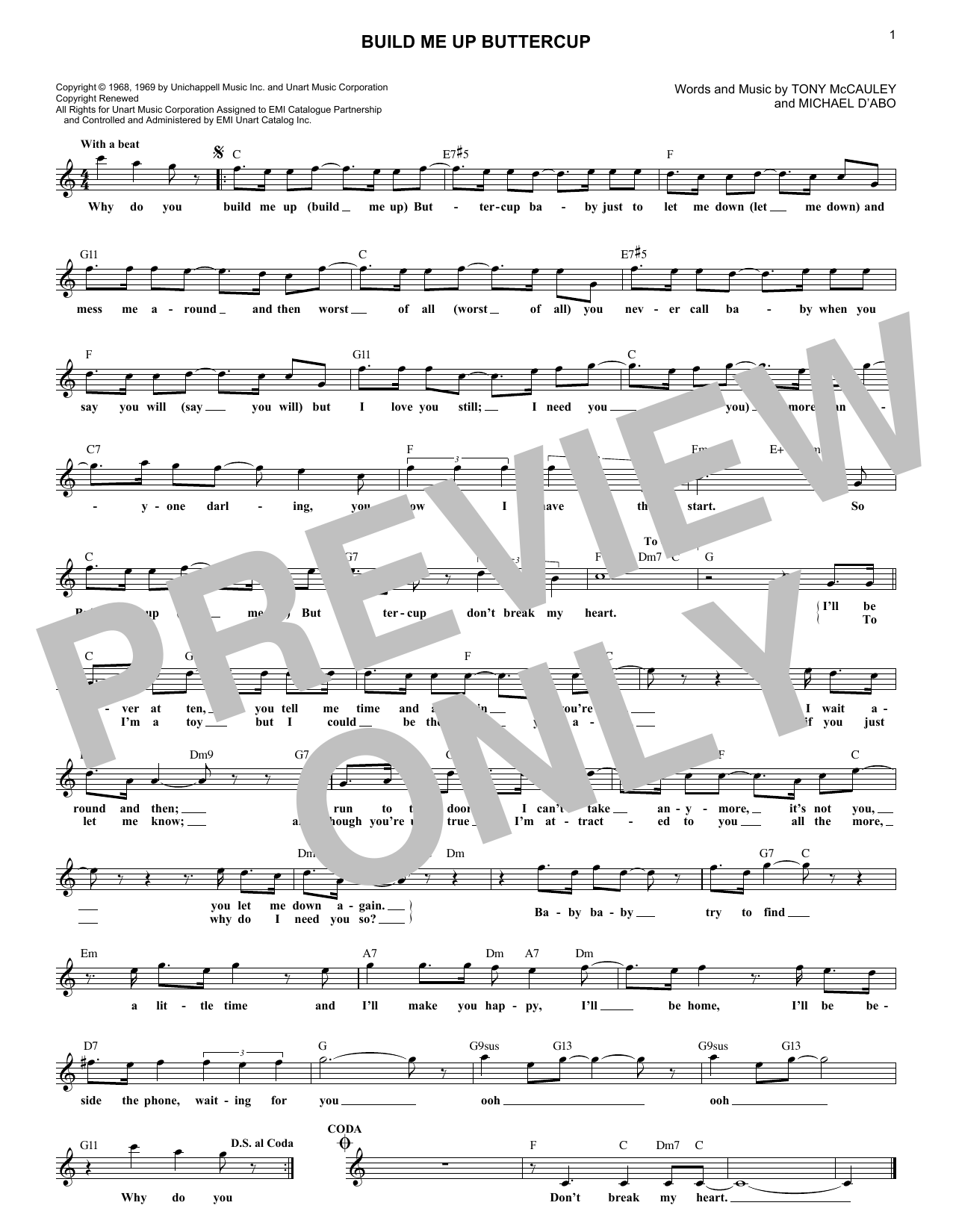 Download The Foundations Build Me Up, Buttercup Sheet Music