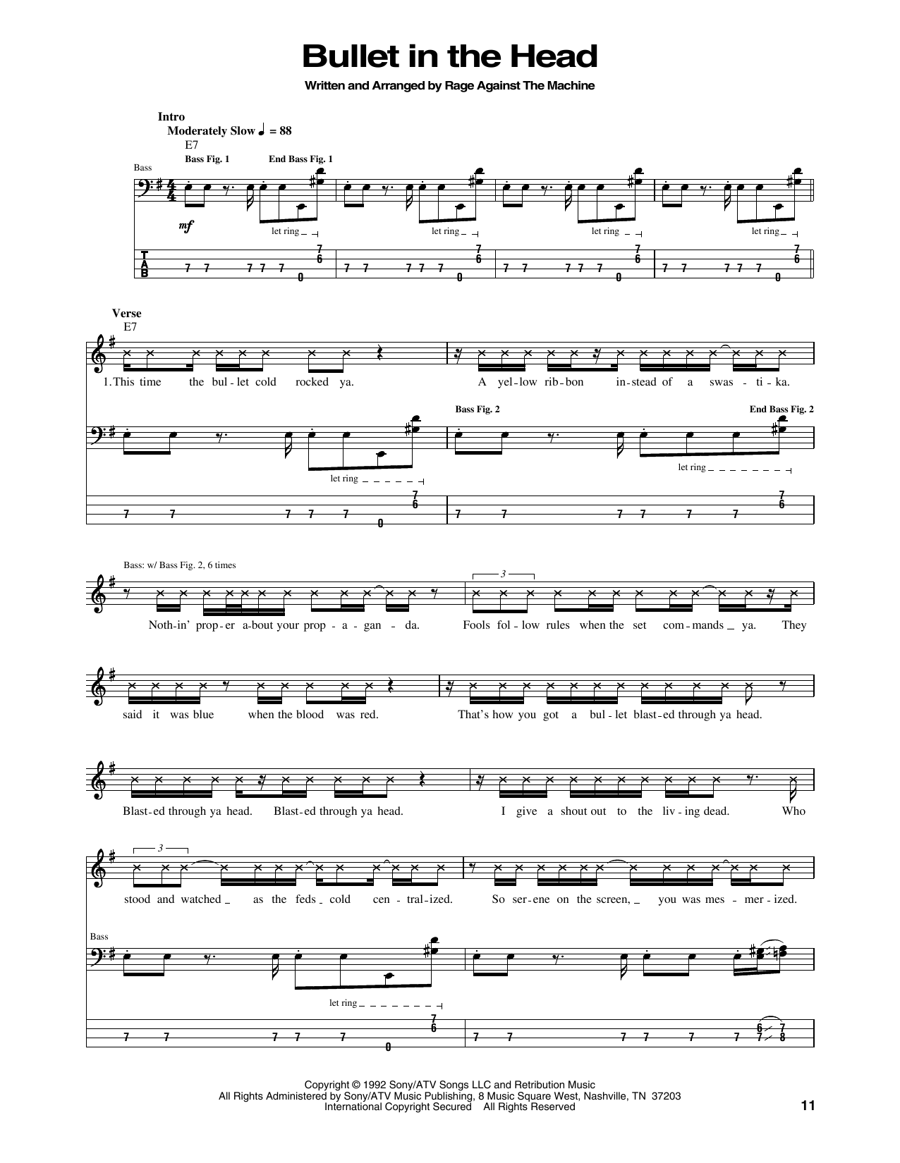 Download Rage Against The Machine Bullet In The Head Sheet Music