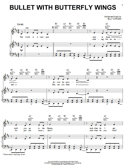 Download The Smashing Pumpkins Bullet With Butterfly Wings Sheet Music