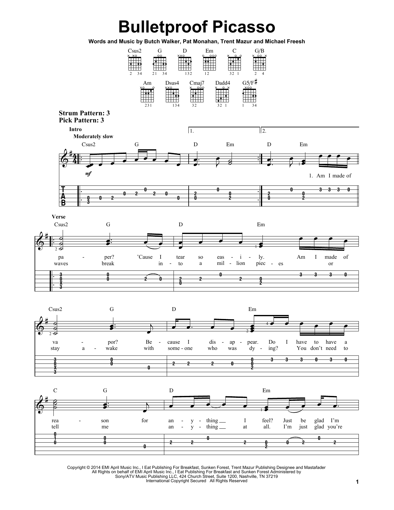 Download Train Bulletproof Picasso Sheet Music