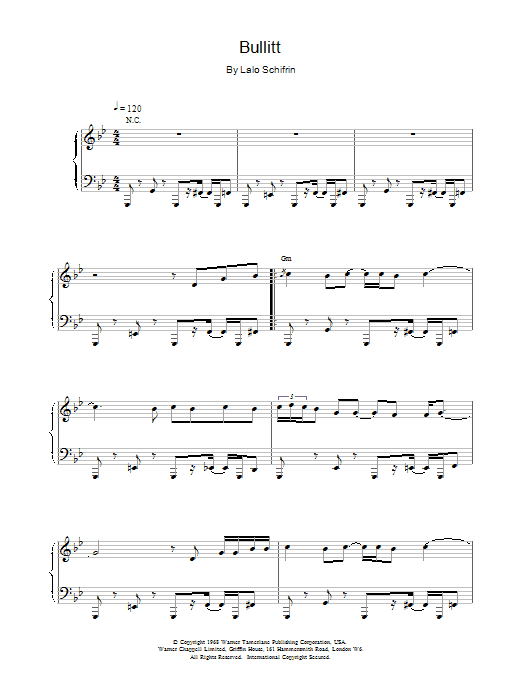 Lalo Schifrin Bullitt sheet music notes printable PDF score