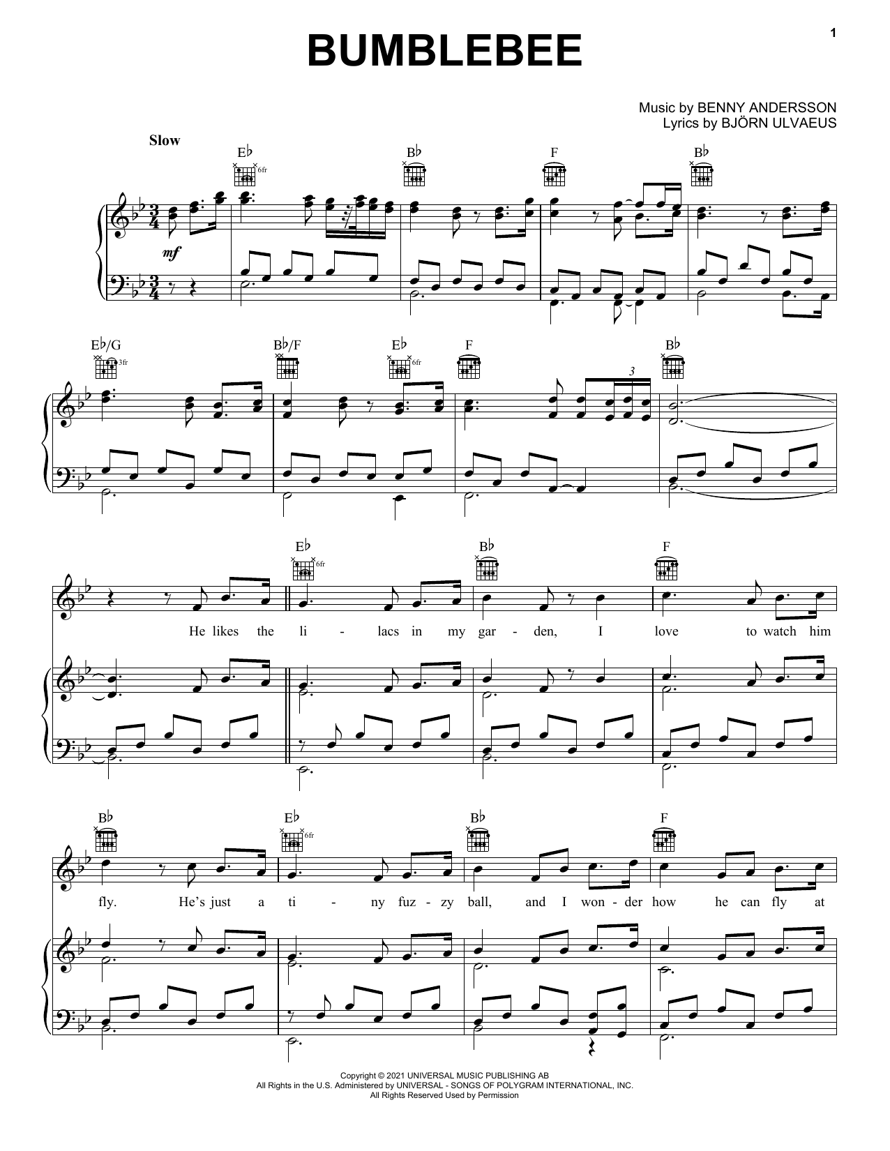 ABBA Bumblebee sheet music notes printable PDF score