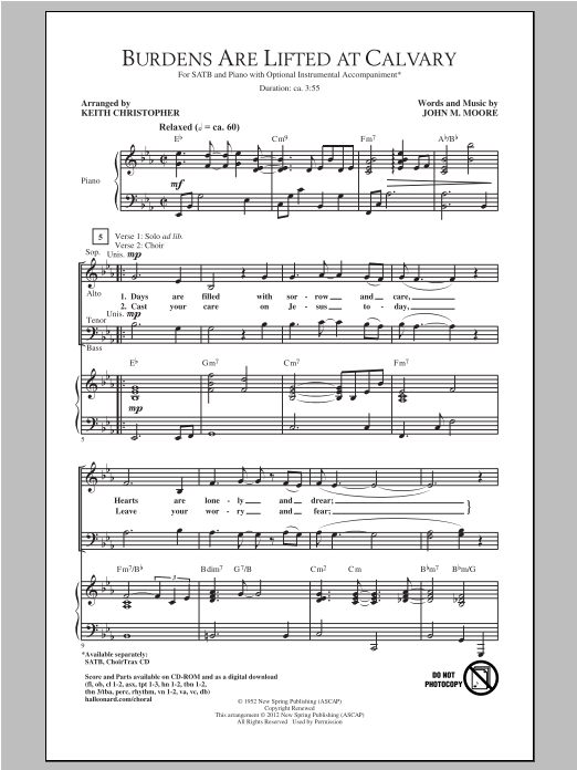 Download Keith Christopher Burdens Are Lifted At Calvary Sheet Music