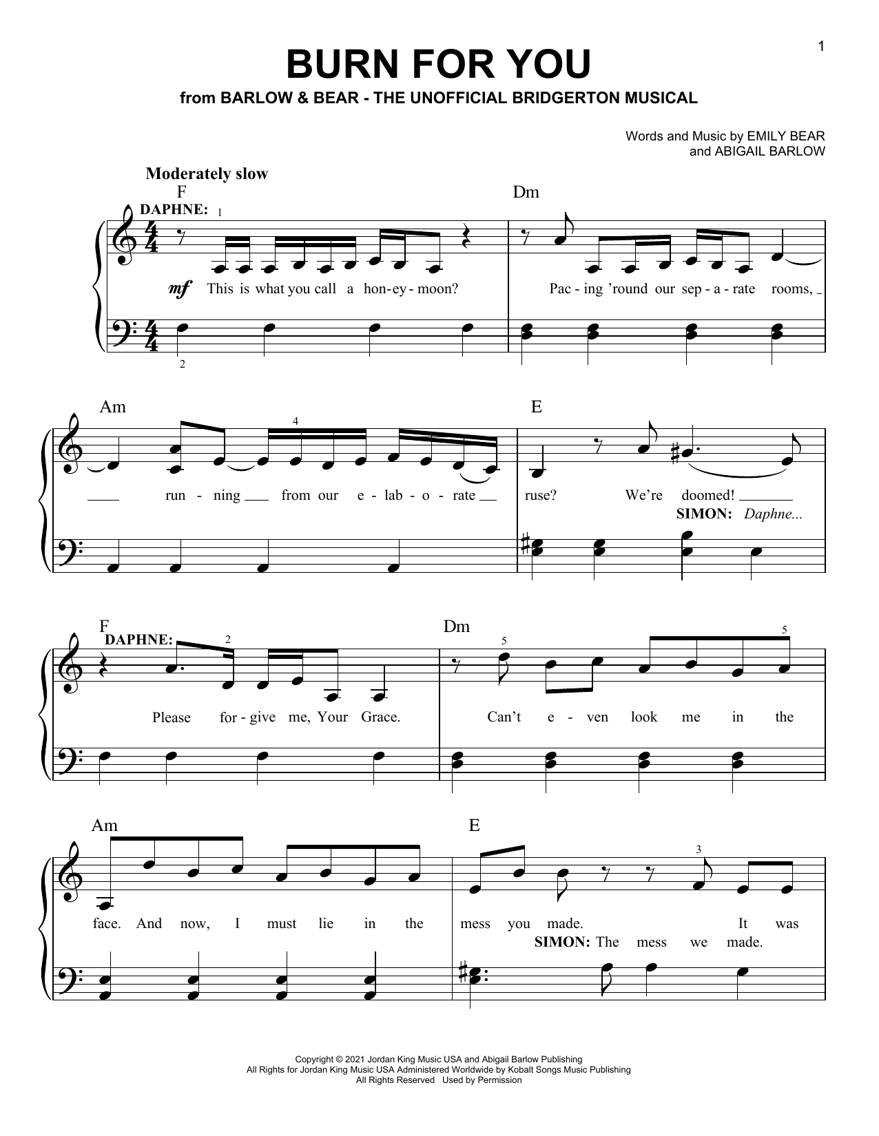 Download Barlow & Bear Burn For You (from The Unofficial Bridg Sheet Music