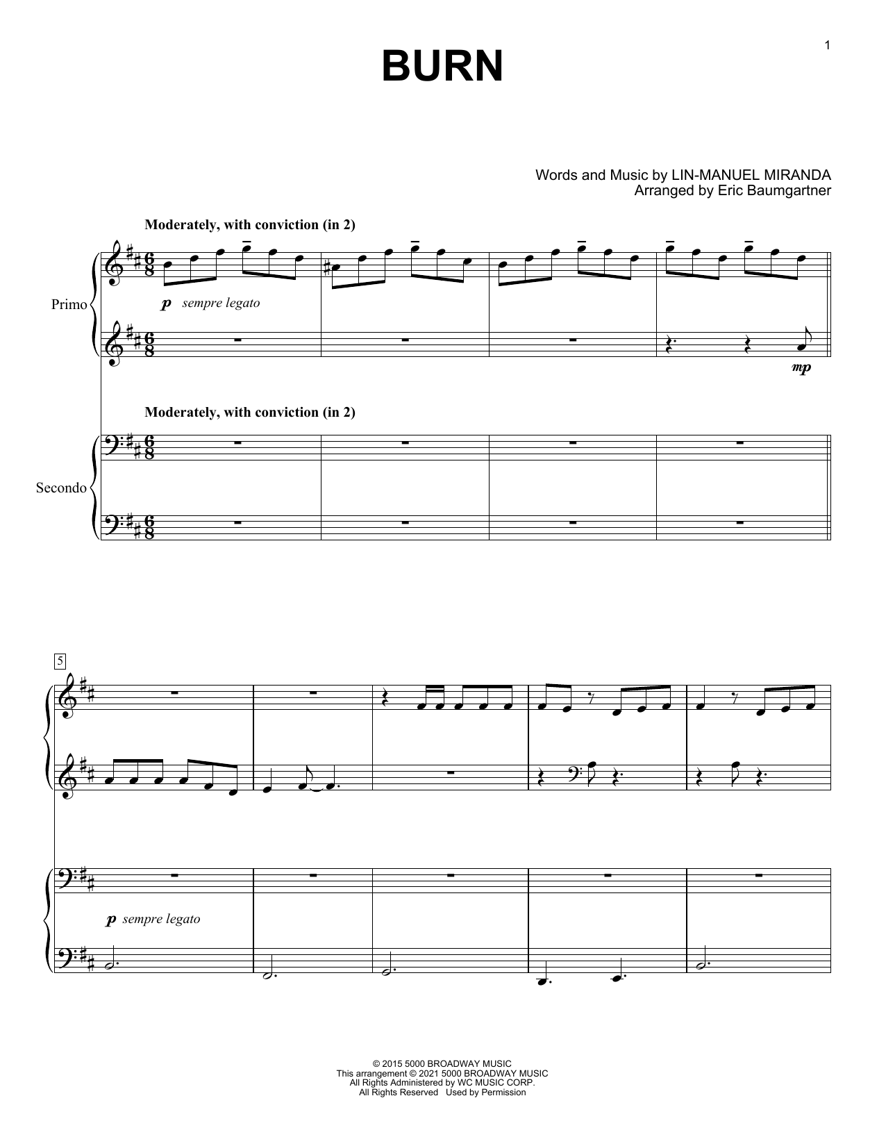 Download Lin-Manuel Miranda Burn (from Hamilton) (arr. Eric Baumgar Sheet Music