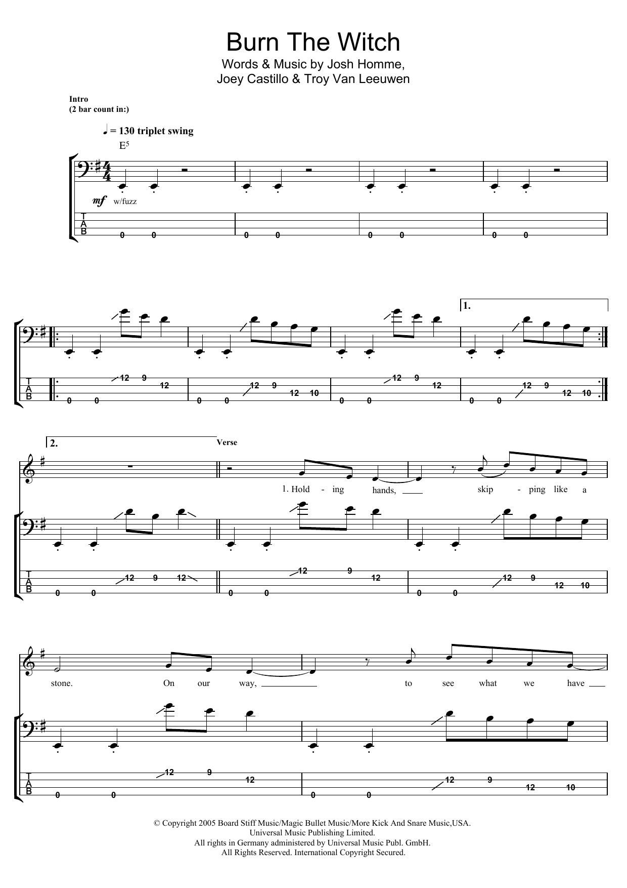 Download Queens Of The Stone Age Burn The Witch Sheet Music