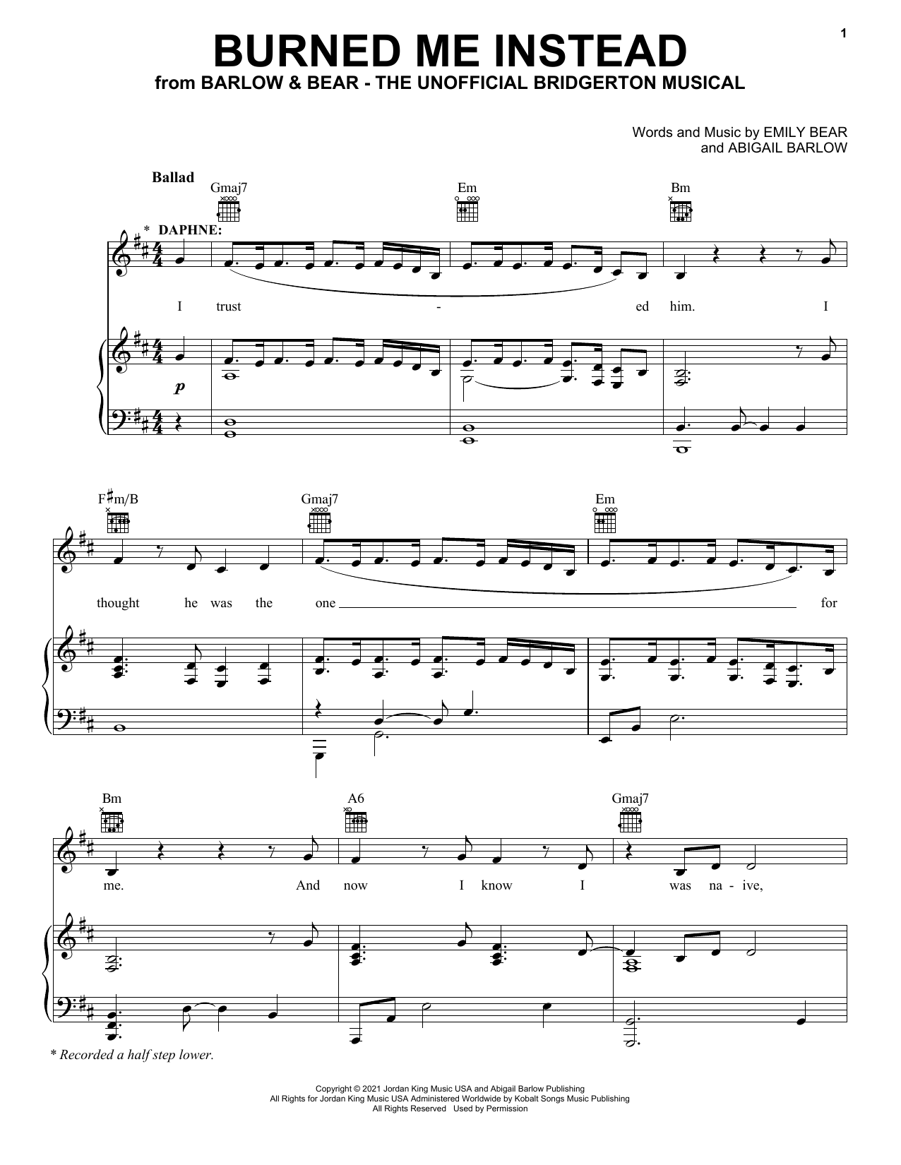 Download Barlow & Bear Burned Me Instead (from The Unofficial Sheet Music