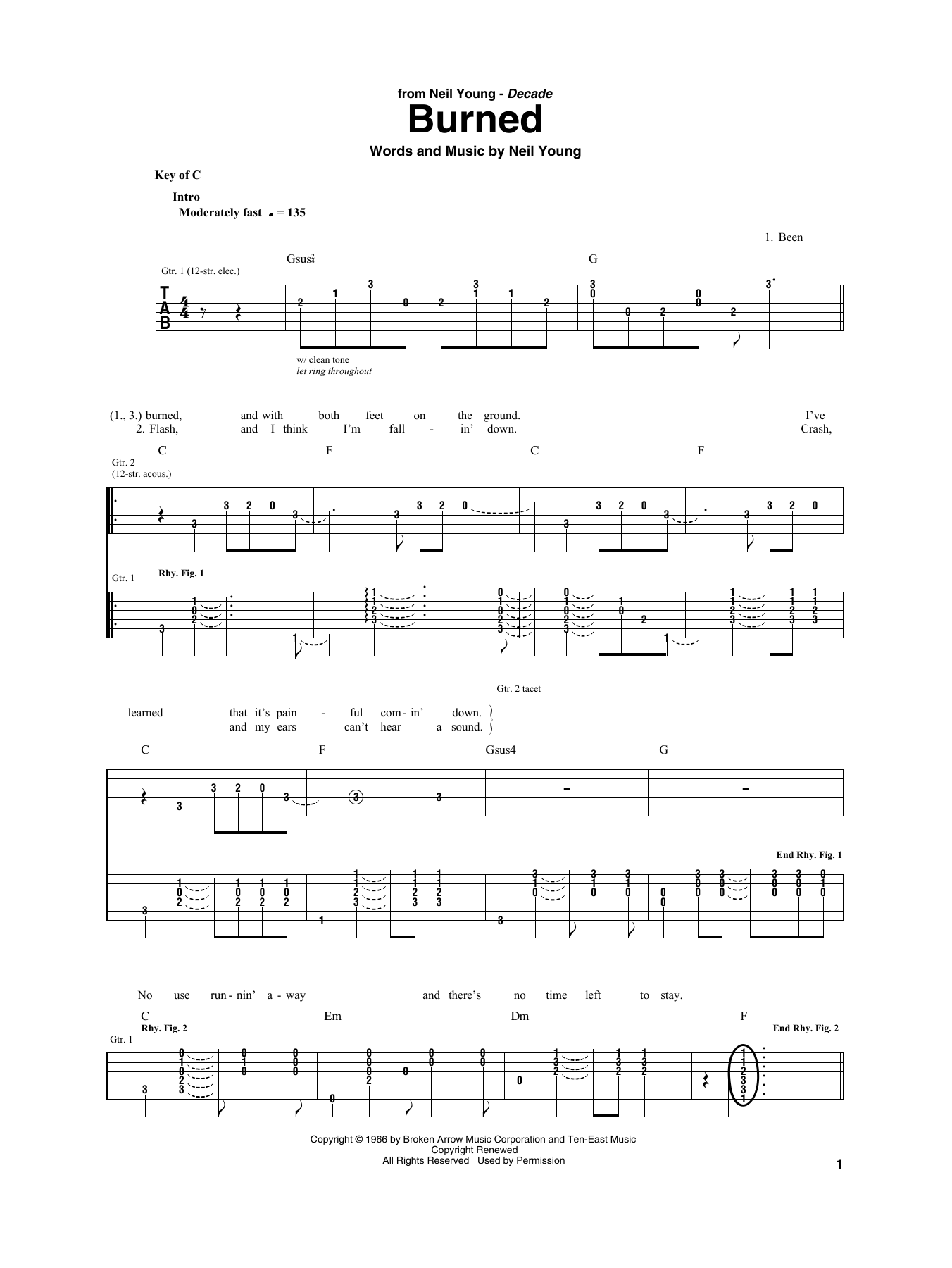 Download Neil Young Burned Sheet Music