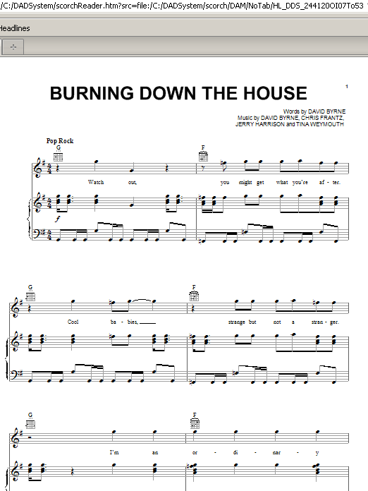 Download Talking Heads Burning Down The House Sheet Music
