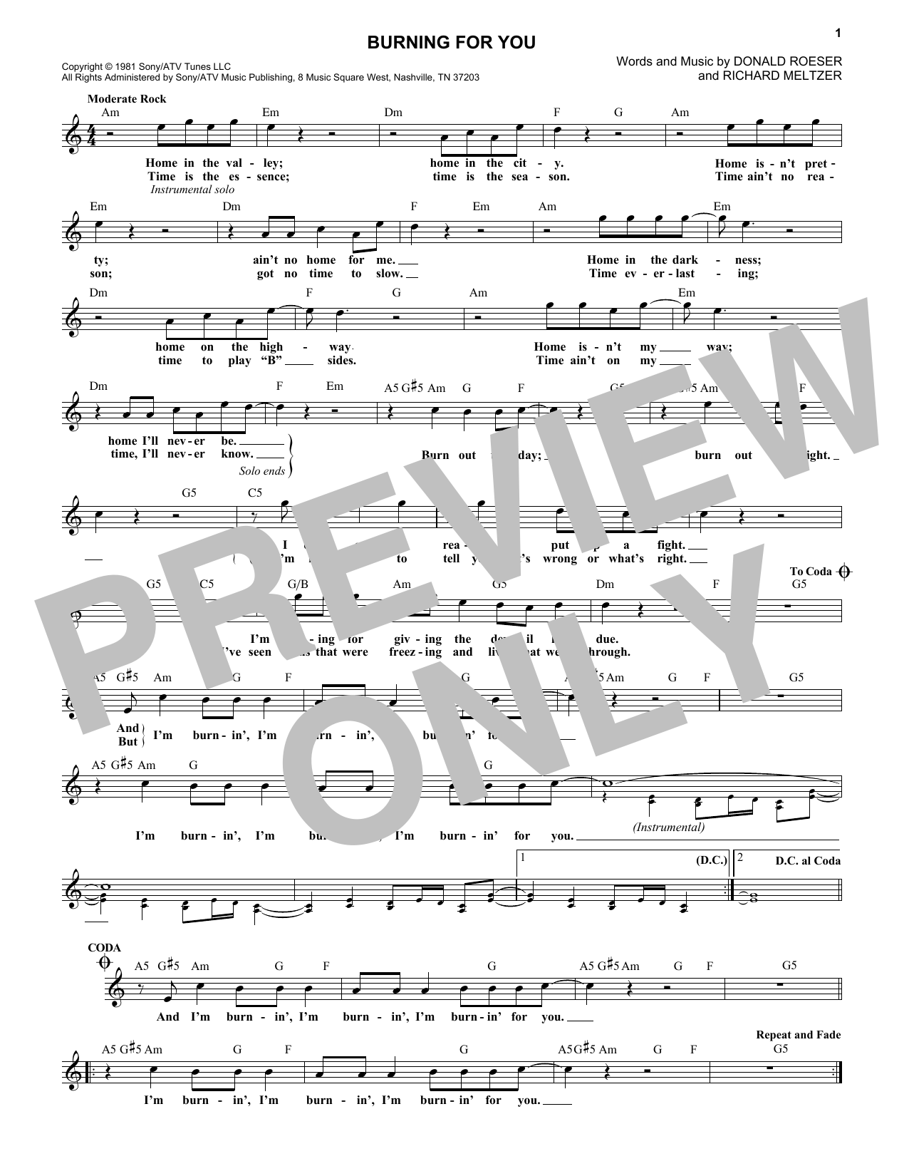 Download Blue Oyster Cult Burning For You Sheet Music