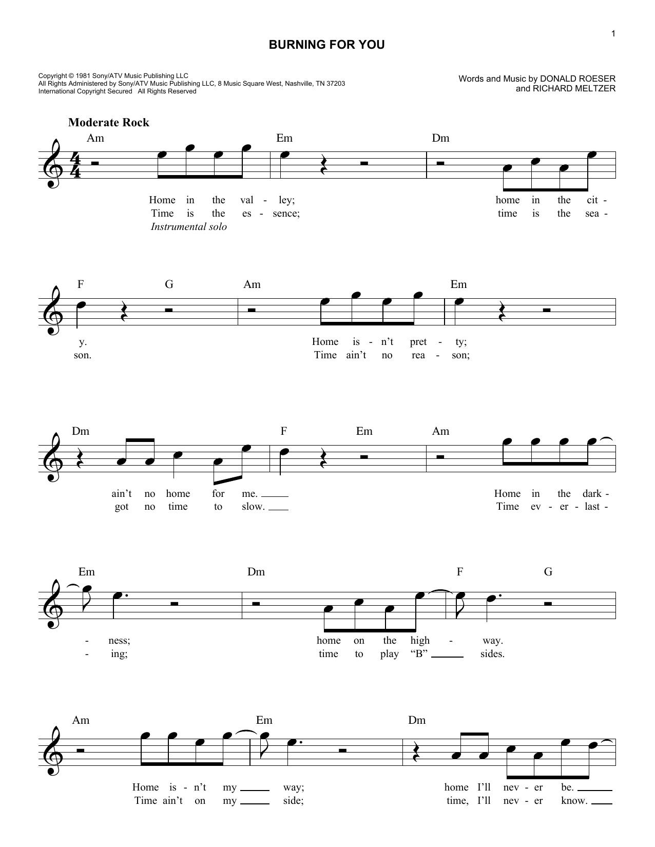 Download Blue Oyster Cult Burning For You Sheet Music