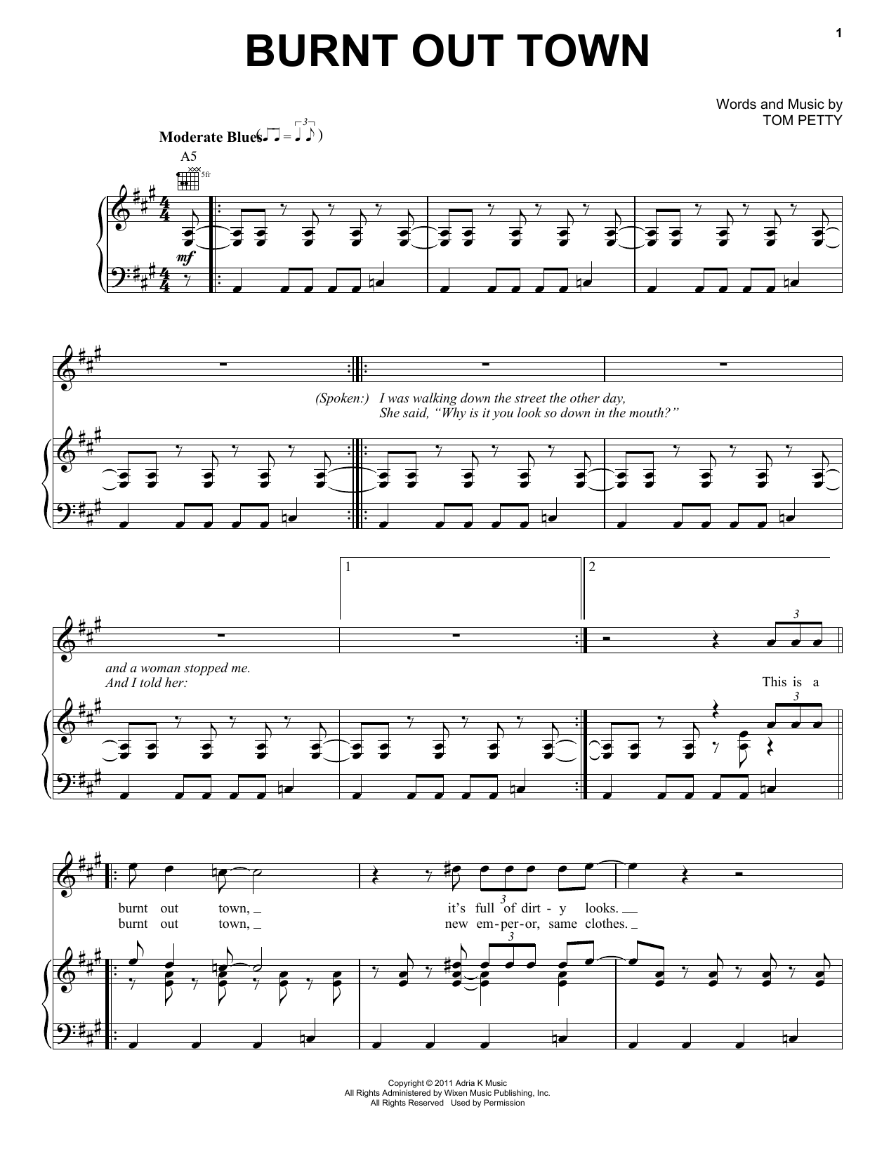 Download Tom Petty & the Heartbreakers Burnt Out Town Sheet Music