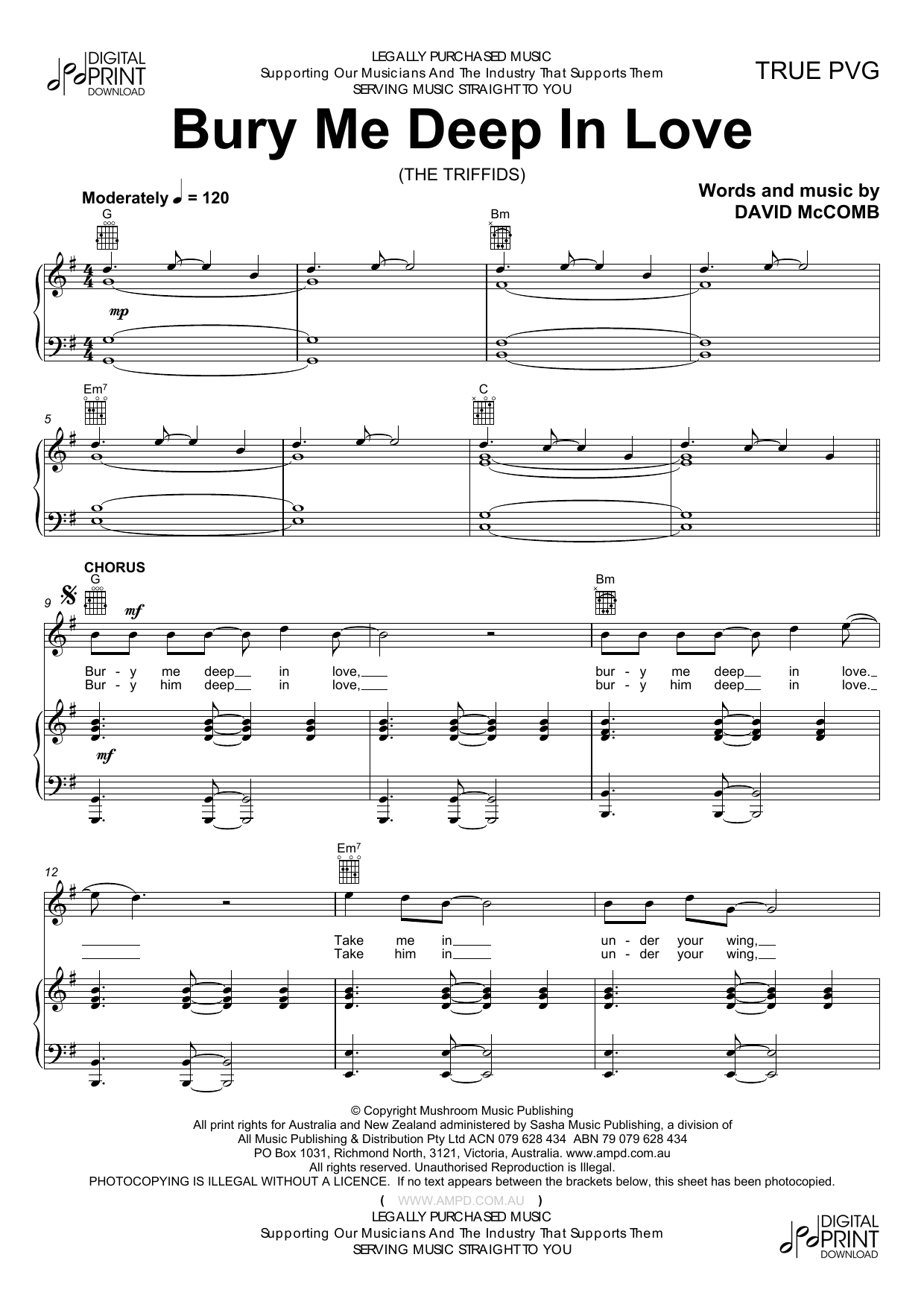 Download The Triffids Bury Me Deep In Love Sheet Music