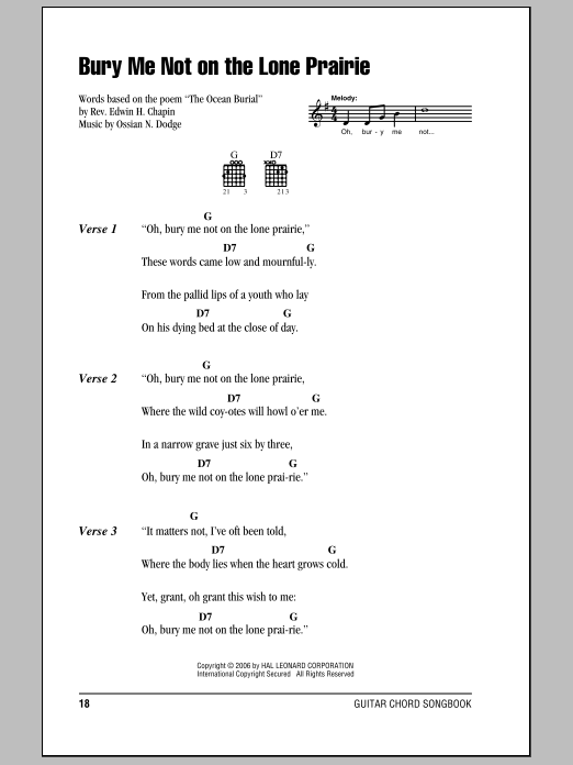 Download E.H. Chapin Bury Me Not On The Lone Prairie Sheet Music