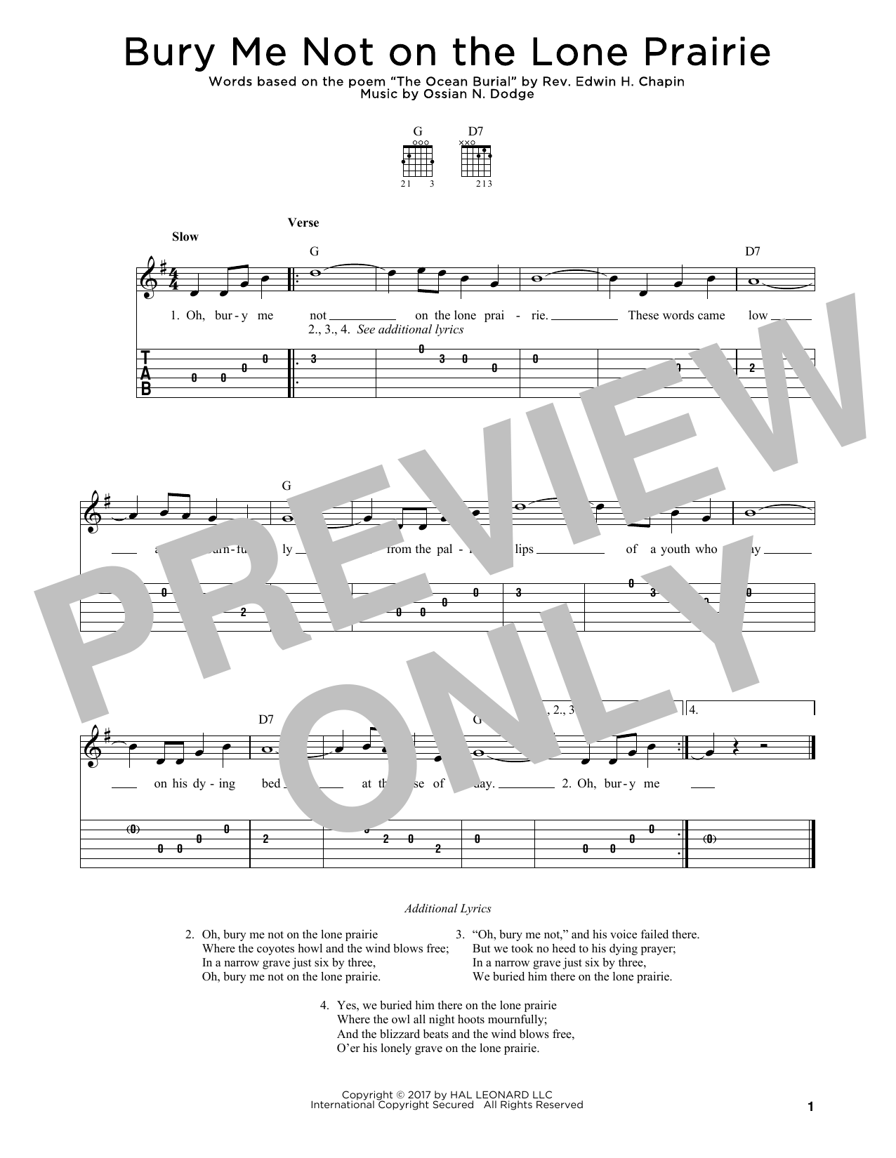 Download Ossian N. Dodge Bury Me Not On The Lone Prairie Sheet Music