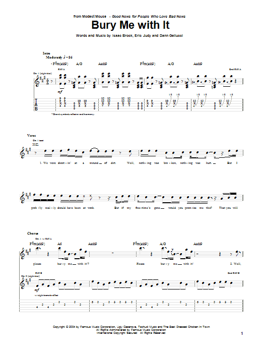 Modest Mouse Bury Me With It sheet music notes printable PDF score