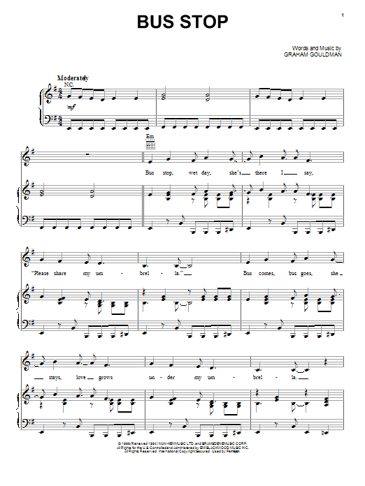Download The Hollies Bus Stop Sheet Music