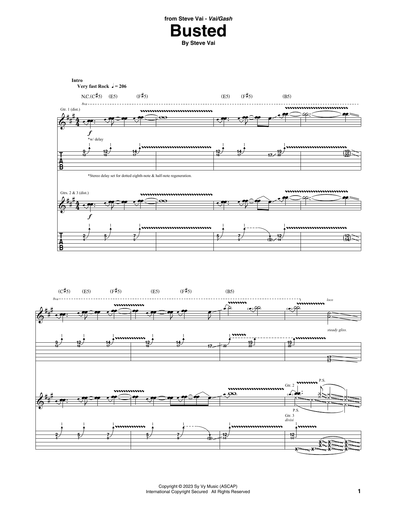 Download Steve Vai Busted Sheet Music