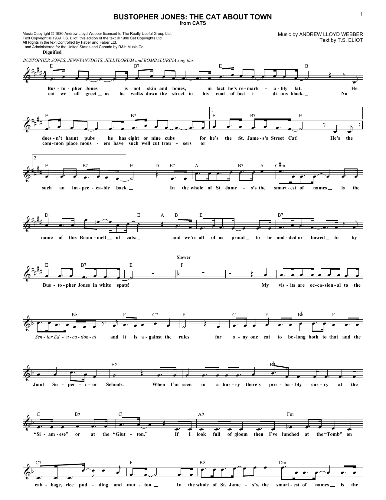Download Andrew Lloyd Webber Bustopher Jones: The Cat About Town (fr Sheet Music