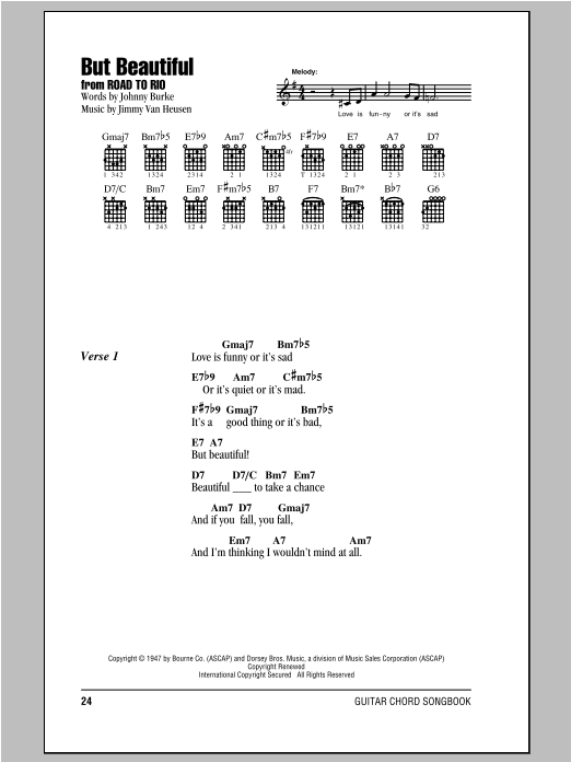 Johnny Burke and James Van Heusen But Beautiful sheet music notes printable PDF score
