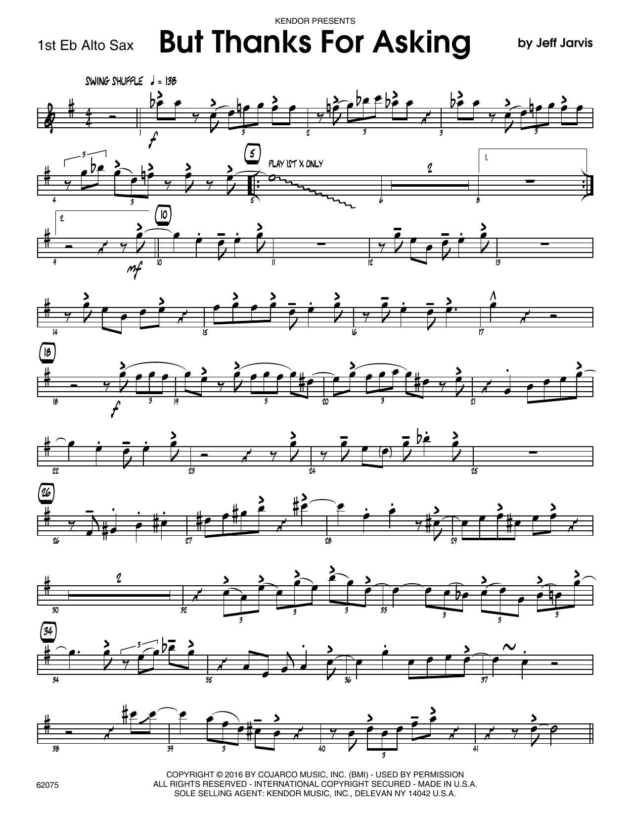 Download Jeff Jarvis But Thanks For Asking - 1st Eb Alto Sax Sheet Music