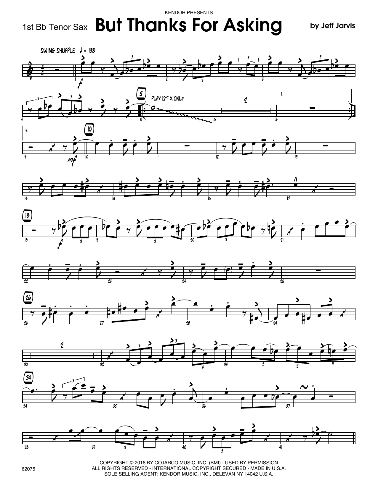 Download Jeff Jarvis But Thanks For Asking - 1st Tenor Saxop Sheet Music