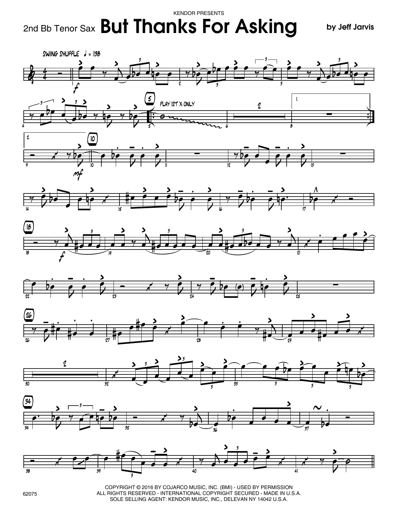 Download Jeff Jarvis But Thanks For Asking - 2nd Bb Tenor Sa Sheet Music