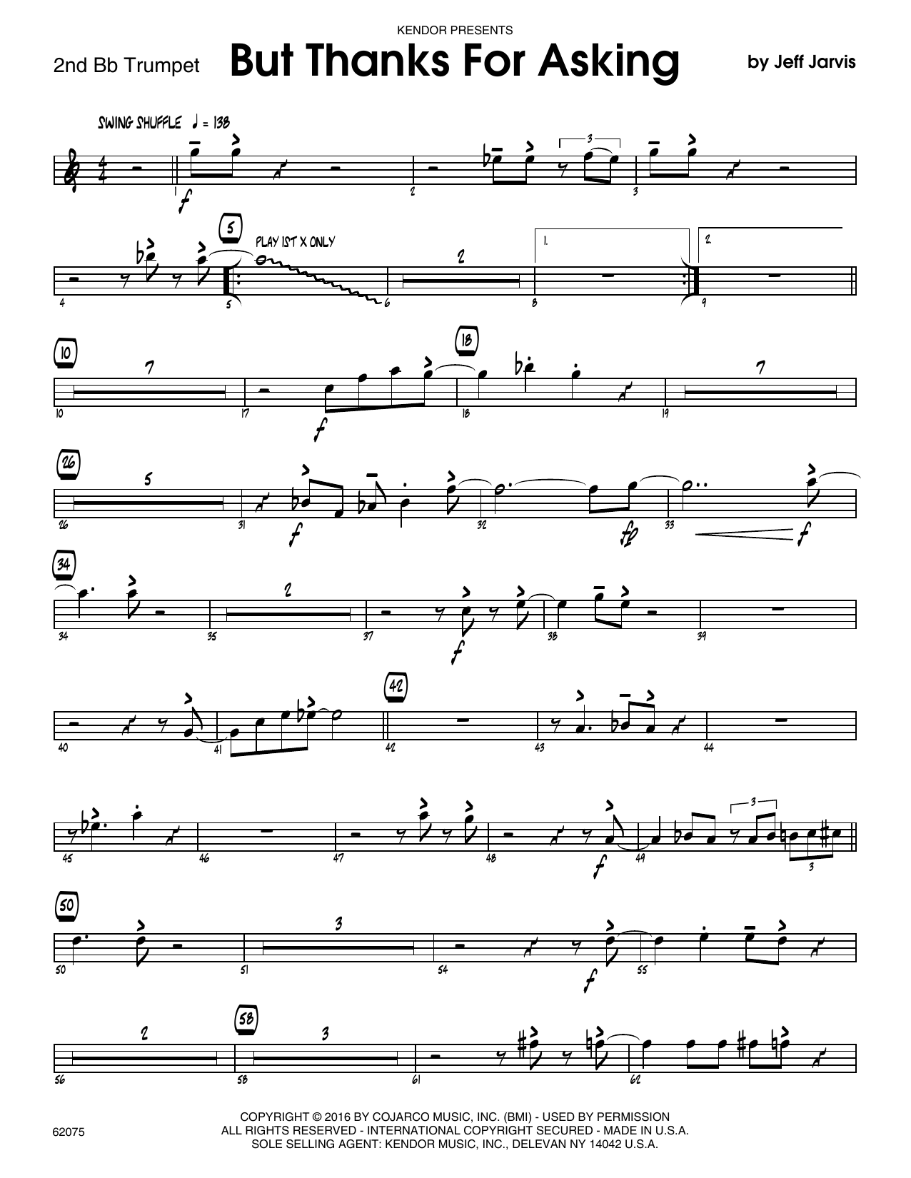 Download Jeff Jarvis But Thanks For Asking - 2nd Bb Trumpet Sheet Music