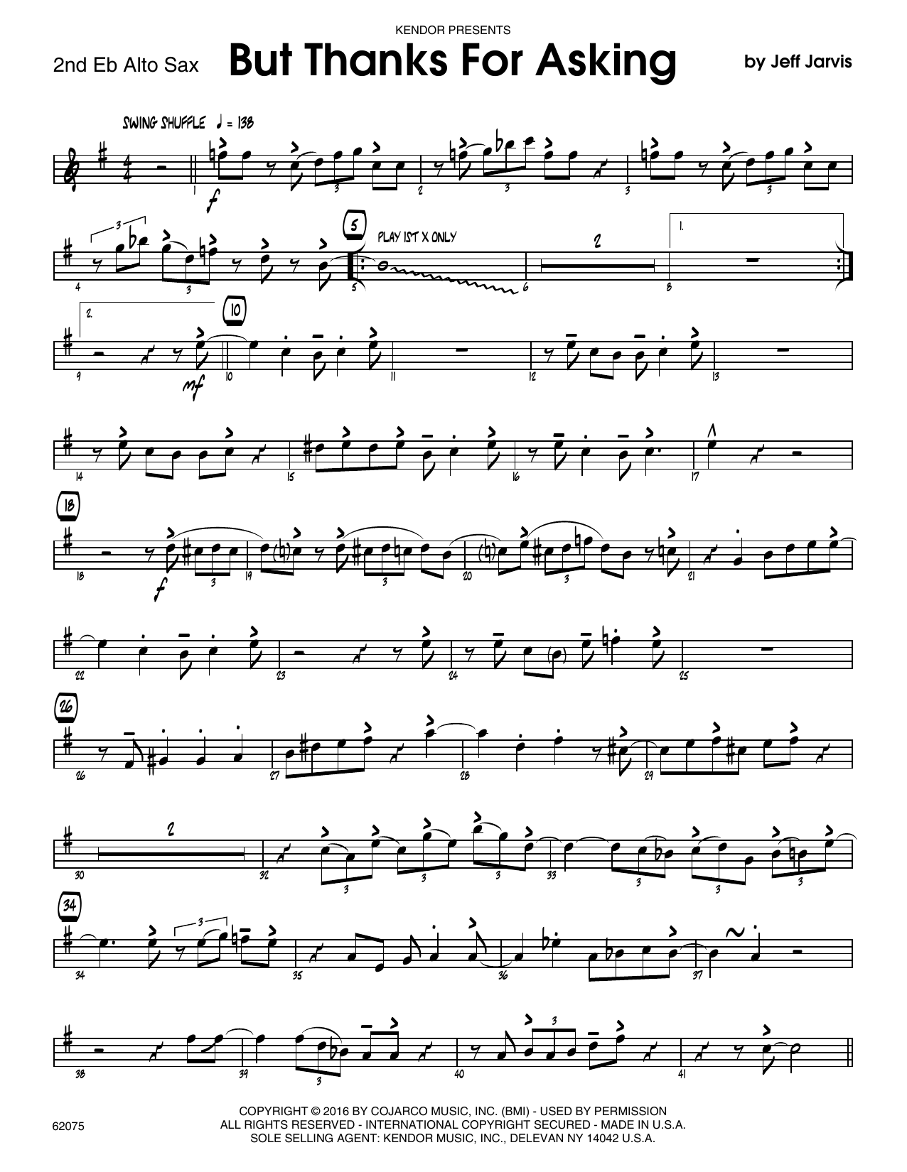 Download Jeff Jarvis But Thanks For Asking - 2nd Eb Alto Sax Sheet Music