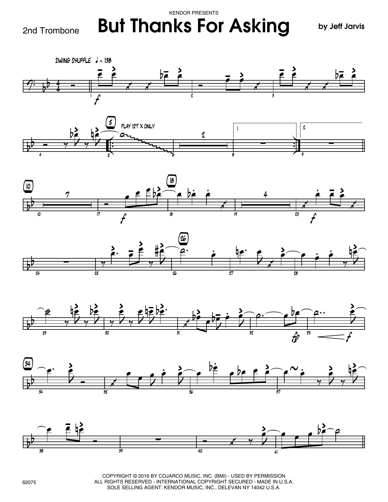 Download Jeff Jarvis But Thanks For Asking - 2nd Trombone Sheet Music