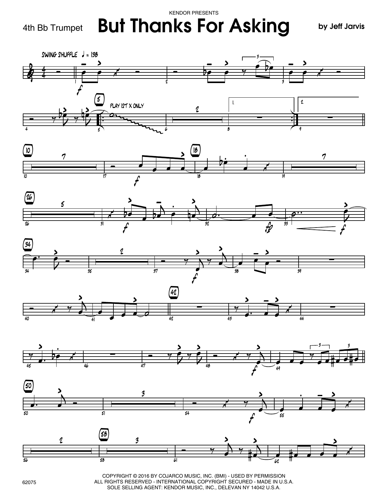 Download Jeff Jarvis But Thanks For Asking - 4th Bb Trumpet Sheet Music