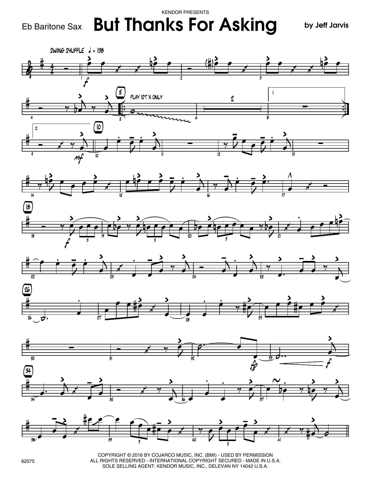 Download Jeff Jarvis But Thanks For Asking - Eb Baritone Sax Sheet Music